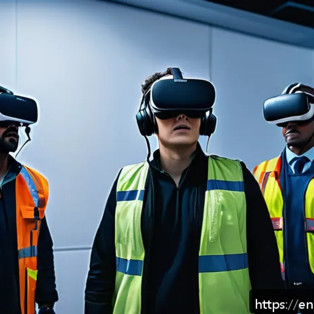 위기 관리 훈련의 미래 전망 - A high-tech virtual reality crisis management training scene inside a modern simulation room, showin...