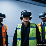 Home 15 위기 관리 훈련의 미래 전망 - A high-tech virtual reality crisis management training scene inside a modern simulation room, showin...